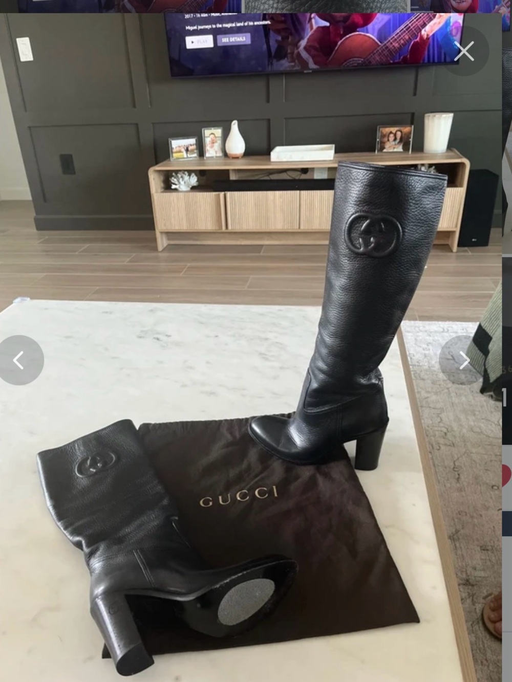 Gucci Black Leather Knee-High Logo Boots